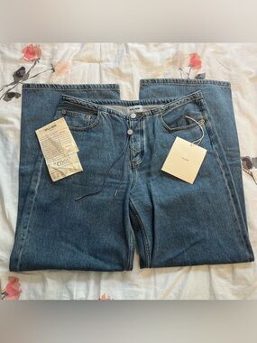 BNWT STILL HERE cool jeans wide leg in classic blue with drawstring